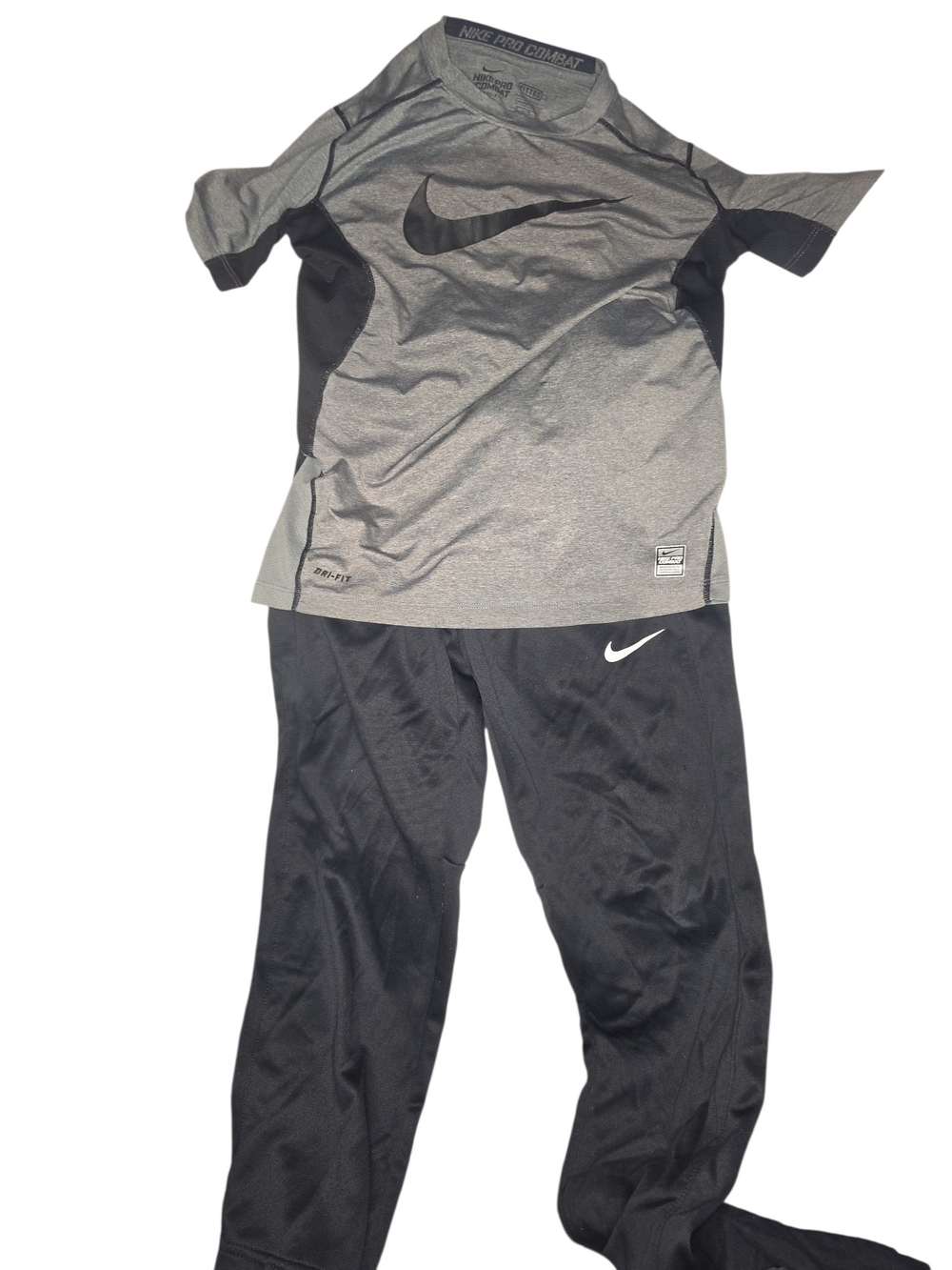 Nike Kids' Gray and Black Athletic Pro Combat Top & ThermaFit Bottoms Set